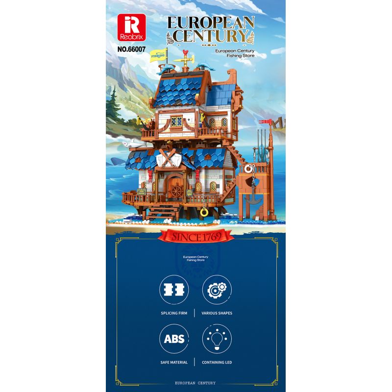 REOBRIX 66007 non  CỬA HÀNG ĐỒ CÂU CÁ bộ đồ chơi xếp lắp ráp ghép mô hình Medieval Castle FISHING STORE Chiến Tranh Trung Cổ 2450 khối