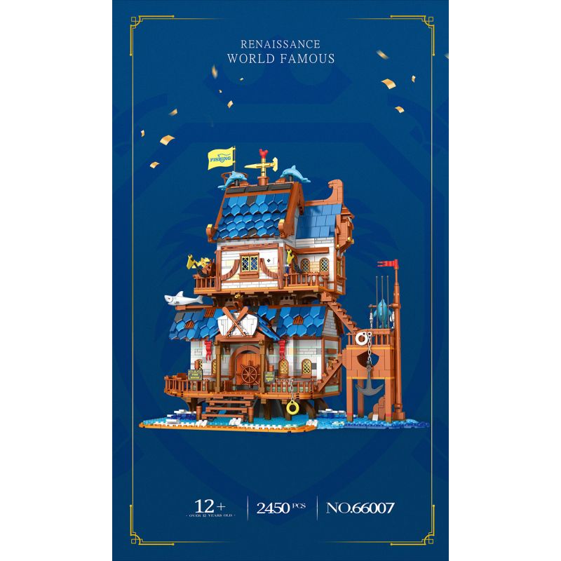 REOBRIX 66007 non  CỬA HÀNG ĐỒ CÂU CÁ bộ đồ chơi xếp lắp ráp ghép mô hình Medieval Castle FISHING STORE Chiến Tranh Trung Cổ 2450 khối