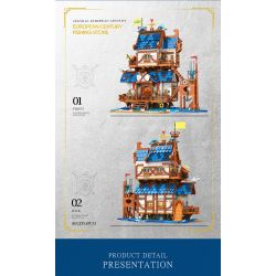 REOBRIX 66007 non  CỬA HÀNG ĐỒ CÂU CÁ bộ đồ chơi xếp lắp ráp ghép mô hình Medieval Castle FISHING STORE Chiến Tranh Trung Cổ 2450 khối