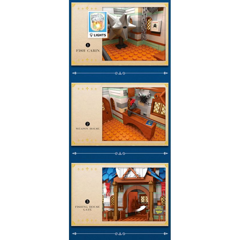 REOBRIX 66007 non  CỬA HÀNG ĐỒ CÂU CÁ bộ đồ chơi xếp lắp ráp ghép mô hình Medieval Castle FISHING STORE Chiến Tranh Trung Cổ 2450 khối