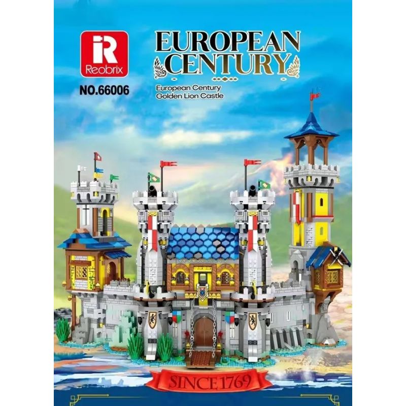 REOBRIX 66006 non  LÂU ĐÀI SƯ TỬ VÀNG bộ đồ chơi xếp lắp ráp ghép mô hình Medieval Castle GOLDEN LION CASTLE Chiến Tranh Trung Cổ 2722 khối
