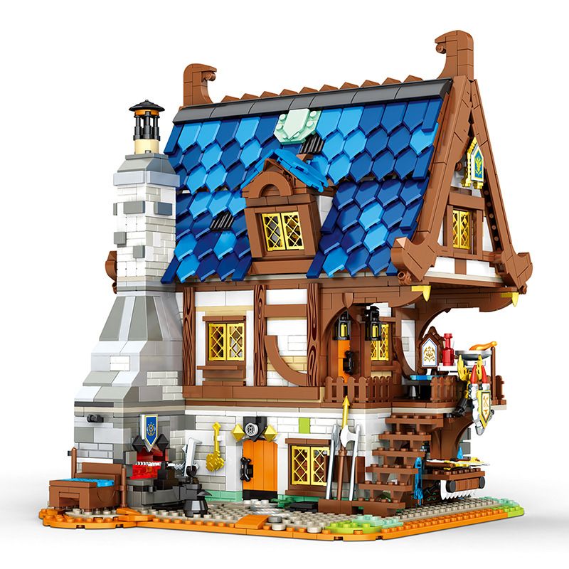 REOBRIX 66005 non Lego CỬA HÀNG THỢ RÈN THỜI TRUNG CỔ bộ đồ chơi xếp lắp ráp ghép mô hình Medieval Castle MEDIEVAL BLACKSMITH Chiến Tranh Trung Cổ 2366 khối