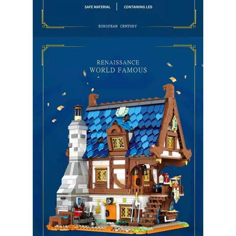 REOBRIX 66005 non  CỬA HÀNG THỢ RÈN THỜI TRUNG CỔ bộ đồ chơi xếp lắp ráp ghép mô hình Medieval Castle MEDIEVAL BLACKSMITH Chiến Tranh Trung Cổ 2366 khối