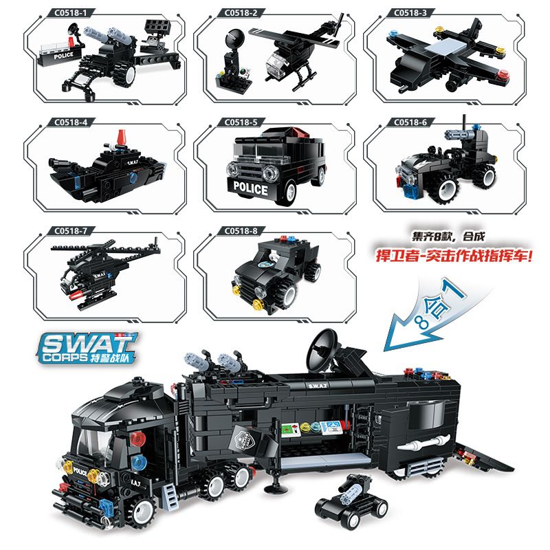 WOMA C0518 0518 non  DEFENDER-ASSAULT COMBAT COMMAND VEHICLE 8 TỔ HỢP bộ đồ chơi xếp lắp ráp ghép mô hình City SWAT CORPS Thành Phố 613 khối