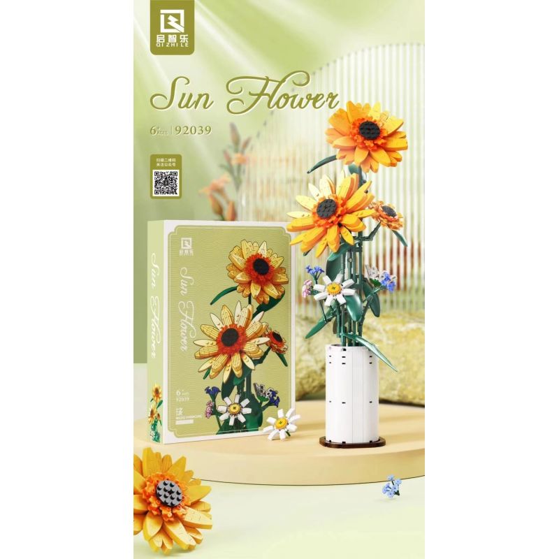 QIZHILE 92039 non  HOA HƯỚNG DƯƠNG bộ đồ chơi xếp lắp ráp ghép mô hình Flowers SUN FLOWER