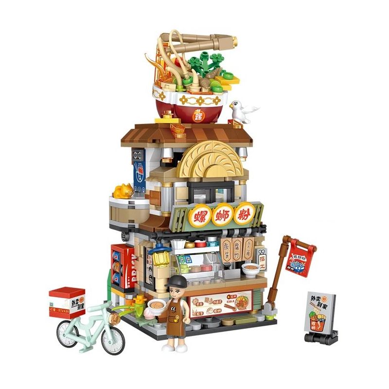 LOZ 1295 non  CHẾ ĐỘ XEM PHỐ GẤP QUÁN BÚN ỐC bộ đồ chơi xếp lắp ráp ghép mô hình Creator Sáng Tạo 870 khối