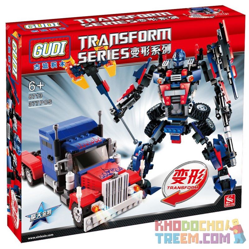 GUDI 8713 non  THỦ LĨNH TỐI CAO AUTOBOT ROBOT BIẾN HÌNH XE ĐẦU KÉO PETERBILT bộ đồ chơi xếp lắp ráp ghép mô hình Transformers TRANSFORM SERIES Robot Đại Chiến Người Máy Biến Hình 379 khối