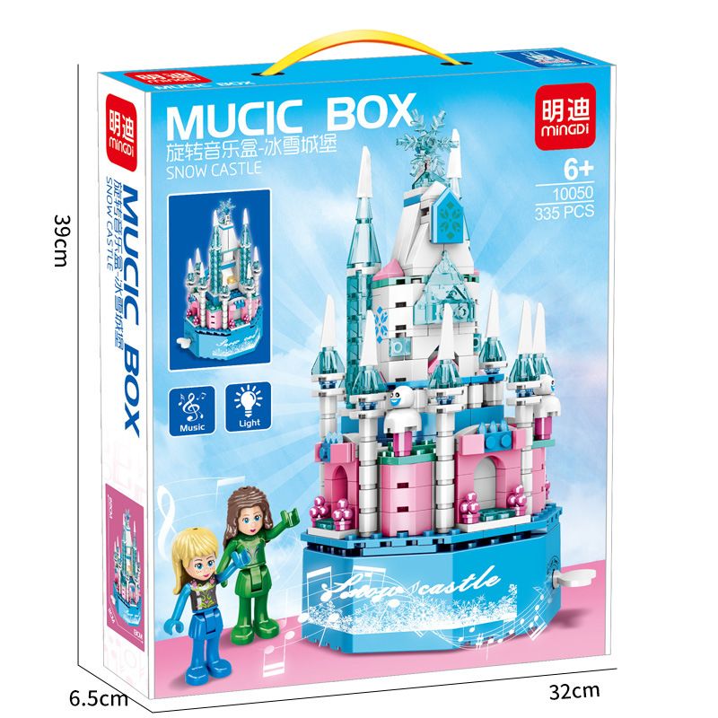 MINGDI LEIBAO 10050 non Lego HỘP NHẠC XOAY LÂU ĐÀI BĂNG bộ đồ chơi xếp lắp ráp ghép mô hình Seasonal MUSIC BOX SNOW CASTLE Mùa Lễ Hội 335 khối