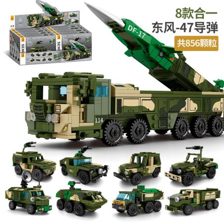 SEMBO 105353 105354 105355 105356 105357 105358 105359 105360 non  XE TÊN LỬA ĐẠN ĐẠO DONGFENG-17 8 TỔ HỢP BỌC THÉP CHỐNG MÌN TẤN CÔNG VŨ TRANG ĐỊA HÌNH DÃ CHIẾN CHỞ DẦU VẬN TẢI QUÂN SỰ ĐẤU BỘ BINH BÁNH LỐP bộ đồ chơi xếp lắp ráp ghép mô hình Military Army Quân Sự Bộ Đội 856 khối