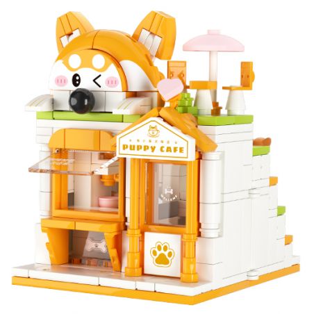 WEKKI 516608 non  CÓ CÔNG VIÊN SÁNG TẠO GIAI ĐOẠN 2 QUÁN CÀ PHÊ SHIBA INU NHỎ bộ đồ chơi xếp lắp ráp ghép mô hình Creator PUPPY CAFE