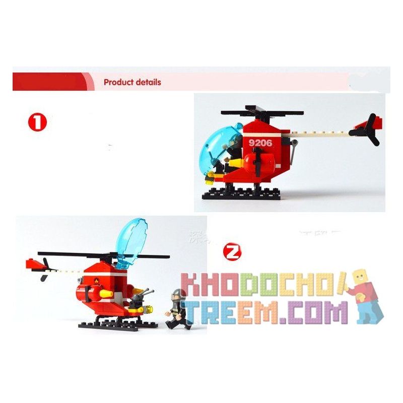 GUDI 9206 non  TRỰC THĂNG CỨU HỎA bộ đồ chơi xếp lắp ráp ghép mô hình Fire Rescure FIREMAN FIREFIGHTING HELICOPTER 91 khối