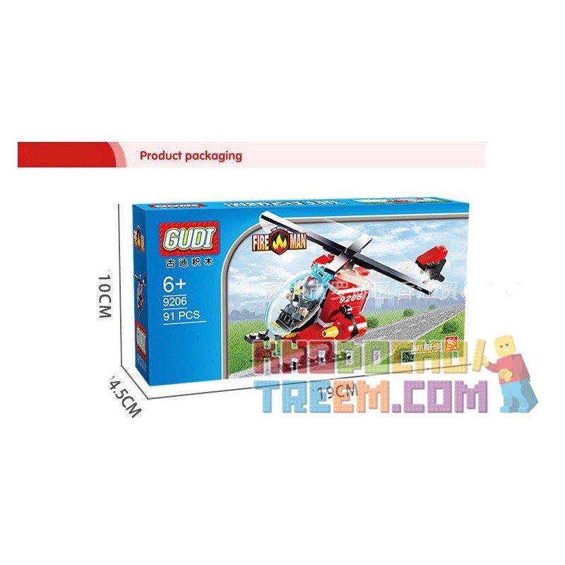 GUDI 9206 non  TRỰC THĂNG CỨU HỎA bộ đồ chơi xếp lắp ráp ghép mô hình Fire Rescure FIREMAN FIREFIGHTING HELICOPTER 91 khối