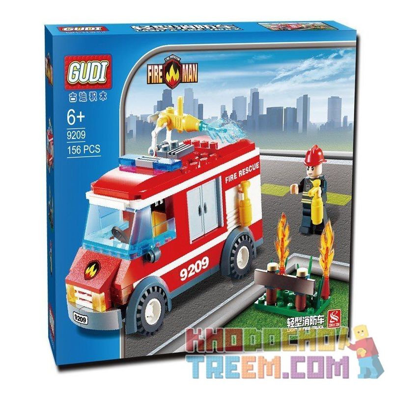 GUDI 9209 Xếp hình kiểu Lego CITY Fireman Light A Fire Truck Fire Team Light Fire Truck Xe Cứu Hỏa Chữa Cháy Bụi Hoa 156 khối