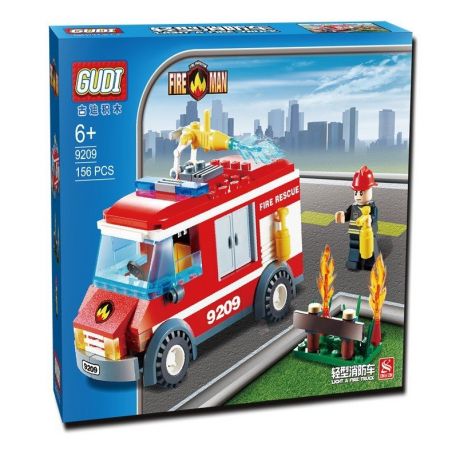 GUDI 9209 non  XE CỨU HỎA CHỮA CHÁY BỤI HOA bộ đồ chơi xếp lắp ráp ghép mô hình City FIREMAN LIGHT TRUCK Thành Phố 156 khối