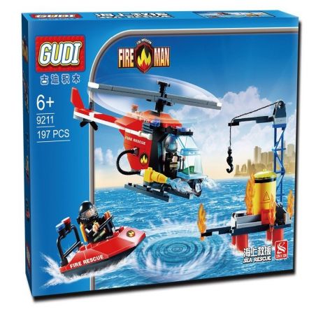 GUDI 9211 non  TRỰC THĂNG CA NÔ CỨU HỎA GIÀN KHOAN DẦU bộ đồ chơi xếp lắp ráp ghép mô hình City FIREMAN SEA RESCUE Thành Phố 197 khối