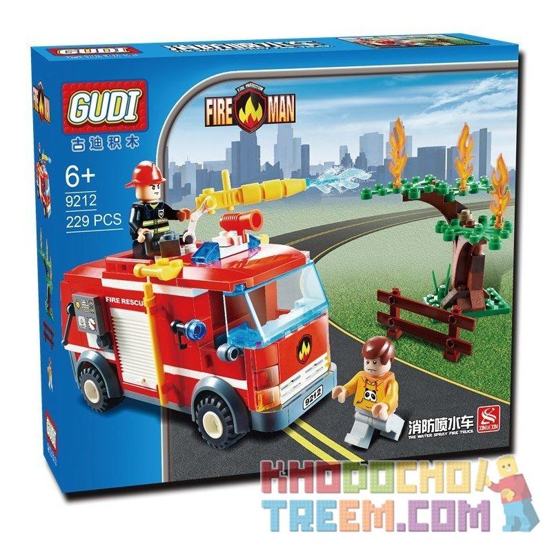GUDI 9212 Xếp hình kiểu Lego CITY Fireman The Water Spray Fire Truck Fire Team Fire Sprinkler Xe Cứu Hỏa Phun Nước Chữa Cháy Cây