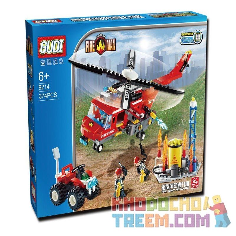 GUDI 9214 non  TRỰC THĂNG CỨU HỎA GIẾNG DẦU bộ đồ chơi xếp lắp ráp ghép mô hình City FIREMAN FIRE HEAVY HELICOPTOR Thành Phố 374 khối