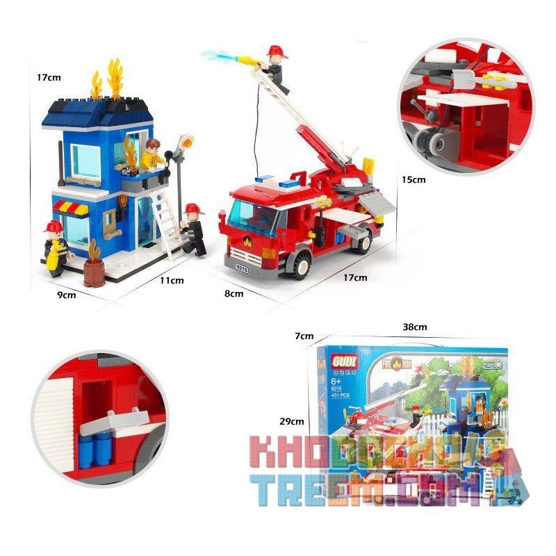 GUDI 9215 Xếp hình kiểu  CITY Fire Emergency Xe Thang Cứu Hỏa Chữa Cháy Nhà 431 khối