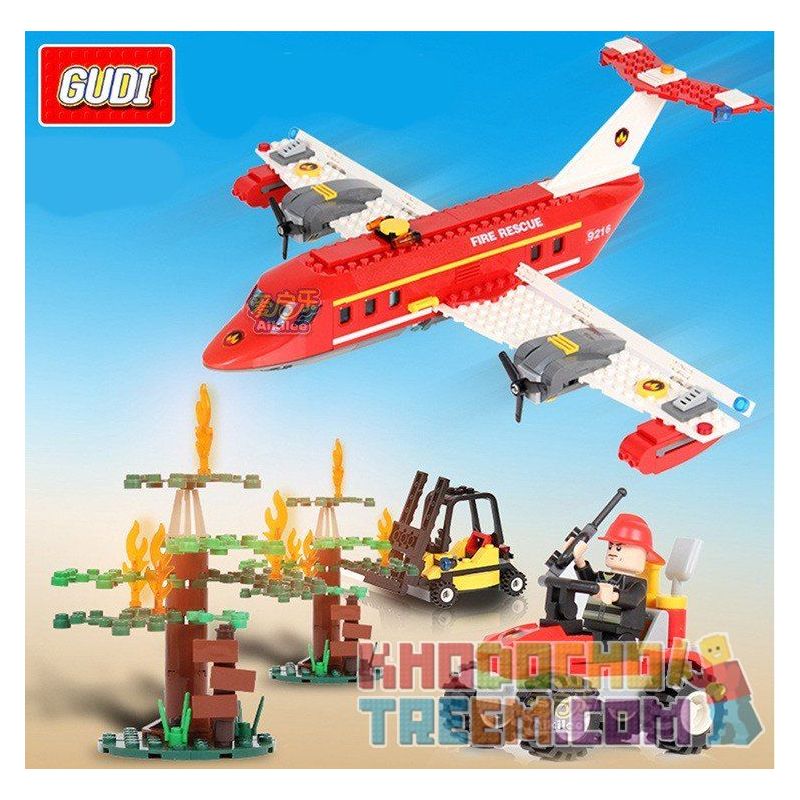 GUDI 9216 Xếp hình kiểu  CITY Fire Plane Máy Bay Cứu Hỏa Chữa Cháy Rừng 522 khối