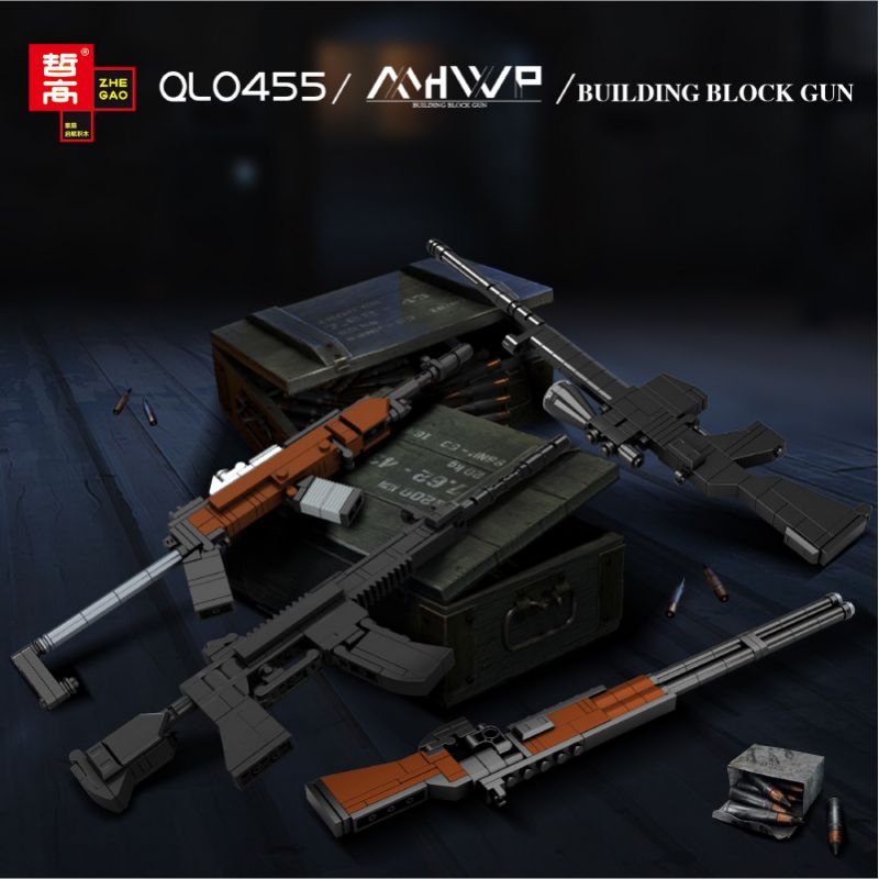ZHEGAO QL0455-1 0455-1 QL0455-2 0455-2 QL0455-3 0455-3 QL0455-4 0455-4 non  PUBG MOBILE SÚNG 4 S686 MINI14 SLR FNFAL M416 HK416 bộ đồ chơi xếp lắp ráp ghép mô hình Gun 386 khối