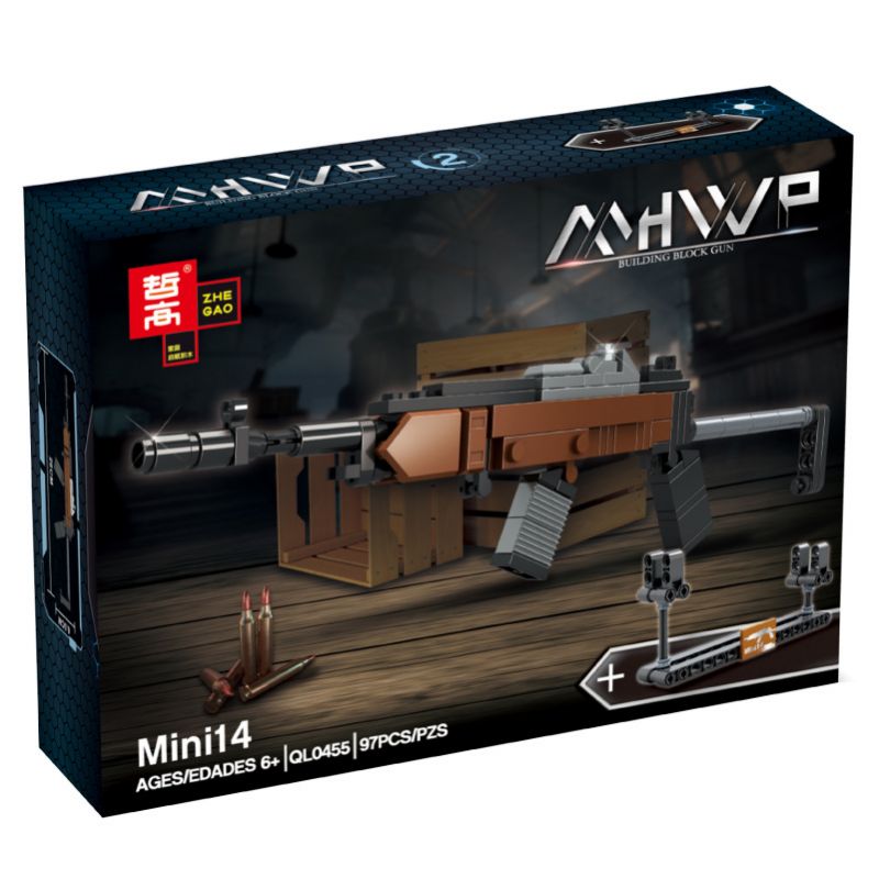 ZHEGAO QL0455-1 0455-1 QL0455-2 0455-2 QL0455-3 0455-3 QL0455-4 0455-4 non  PUBG MOBILE SÚNG 4 S686 MINI14 SLR FNFAL M416 HK416 bộ đồ chơi xếp lắp ráp ghép mô hình Gun 386 khối