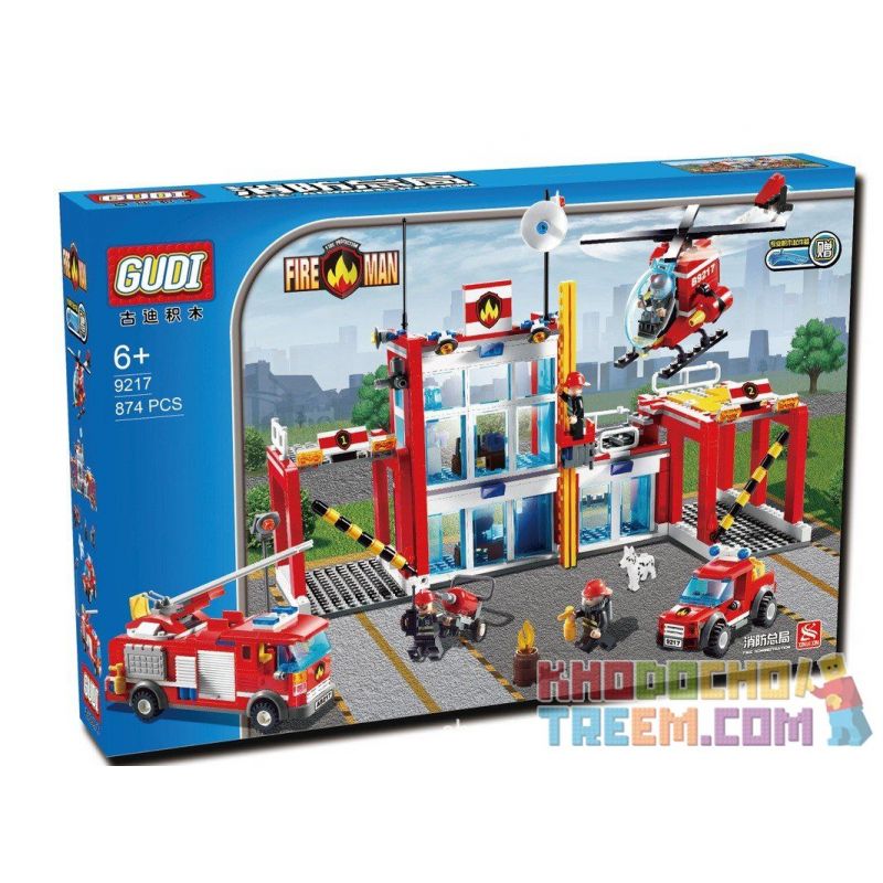 Gudi 9217 Xếp hình kiểu LEGO City Fire Station Trụ Sở Cứu Hỏa Với Trực Thăng Và ô Tô Cứu Hỏa 874 khối Gudi 9217 Xếp hình kiểu LEGO City Fire Station Trụ Sở Cứu Hỏa Với Trực Thăng Và ô Tô Cứu Hỏa 874 khối