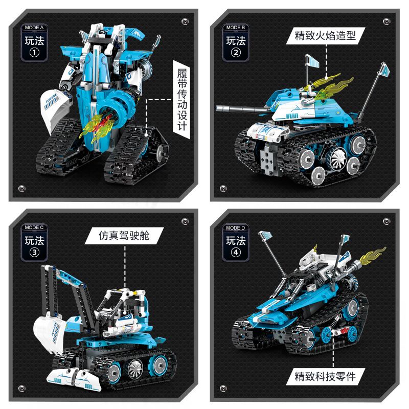 SEMBO 701920 non  XE ĐÓNG THẾ BIẾN HÌNH BLUE SHADOW FOUR bộ đồ chơi xếp lắp ráp ghép mô hình VARIETY.X 444 khối