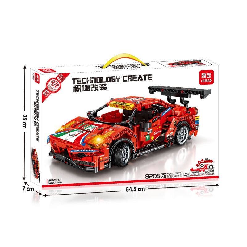 LEIBAO 8205 ZHEGAO QL1235 1235 non Lego FERRARI 488 LÙI XE tỷ lệ 1:24 bộ đồ chơi xếp lắp ráp ghép mô hình Technic Kỹ Thuật Công Nghệ Cao Mô Hình Phương Tiện 697 khối