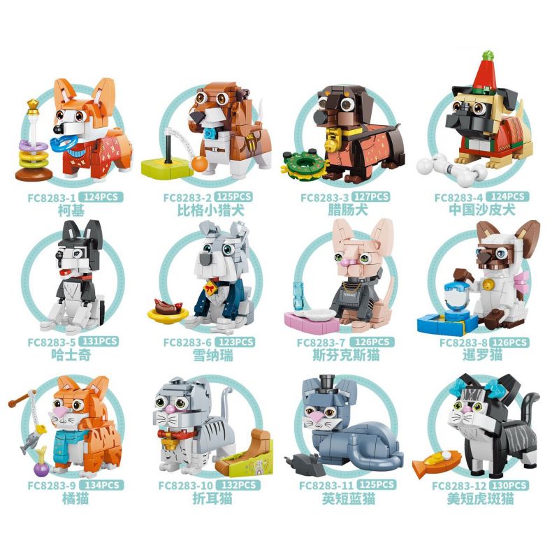FORANGE FC8283 8283 non  BỮA TIỆC THÚ CƯNG DỄ THƯƠNG 12 LOẠI CORGIS BEAGLES DACHSHUND SHAR-PEIS TRUNG QUỐC HUSKIES SCHNAUZERS MÈO SPHYNX XIÊM CAM TAI GẤP XANH NGẮN MƯỚP MỸ bộ đồ chơi xếp lắp ráp ghép mô hình Creator PET PARTY Sáng Tạo 1527 khối