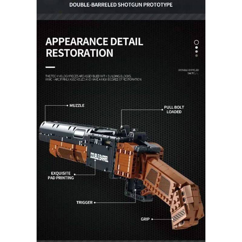 REOBRIX 77028 non  SÚNG NGẮN HAI NÒNG bộ đồ chơi xếp lắp ráp ghép mô hình Gun DOUBLE-BARRELED SHOTGUN 1006 khối
