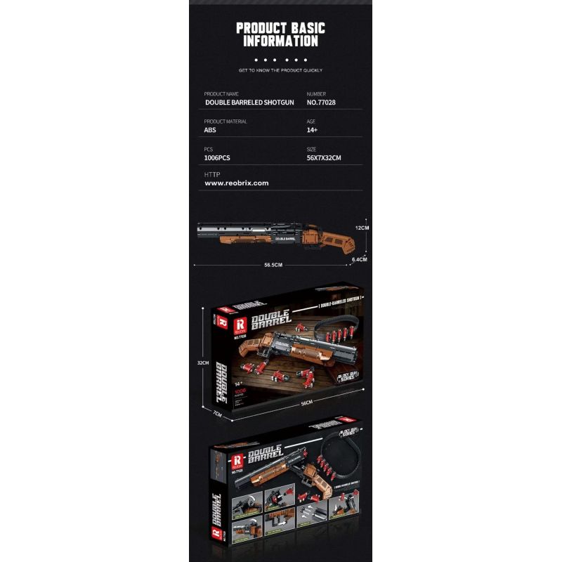 REOBRIX 77028 non  SÚNG NGẮN HAI NÒNG bộ đồ chơi xếp lắp ráp ghép mô hình Gun DOUBLE-BARRELED SHOTGUN 1006 khối
