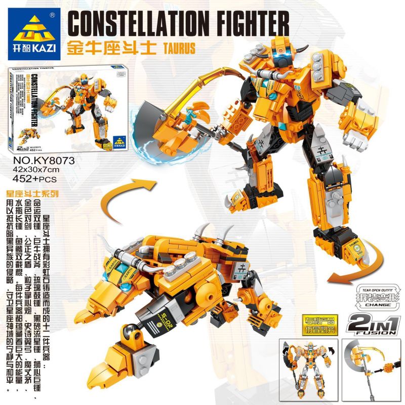 Kazi KY8073 8073 non  VÕ SĨ KIM NGƯU bộ đồ chơi xếp lắp ráp ghép mô hình Transformers CONSTELLATION FIGHTER TAURUS Robot Đại Chiến Người Máy Biến Hình 452 khối