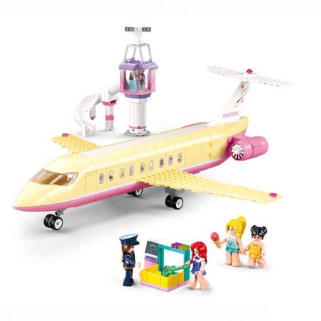 SLUBAN M38-B1166 B1166 1166 M38B1166 38-B1166 non  GIẤC MƠ HỒNG BẮT ĐẦU HÀNH TRÌNH KỲ NGHỈ TRÊN MÁY BAY bộ đồ chơi xếp lắp ráp ghép mô hình Girl HOLIDAY PLANE Con Gái 384 khối