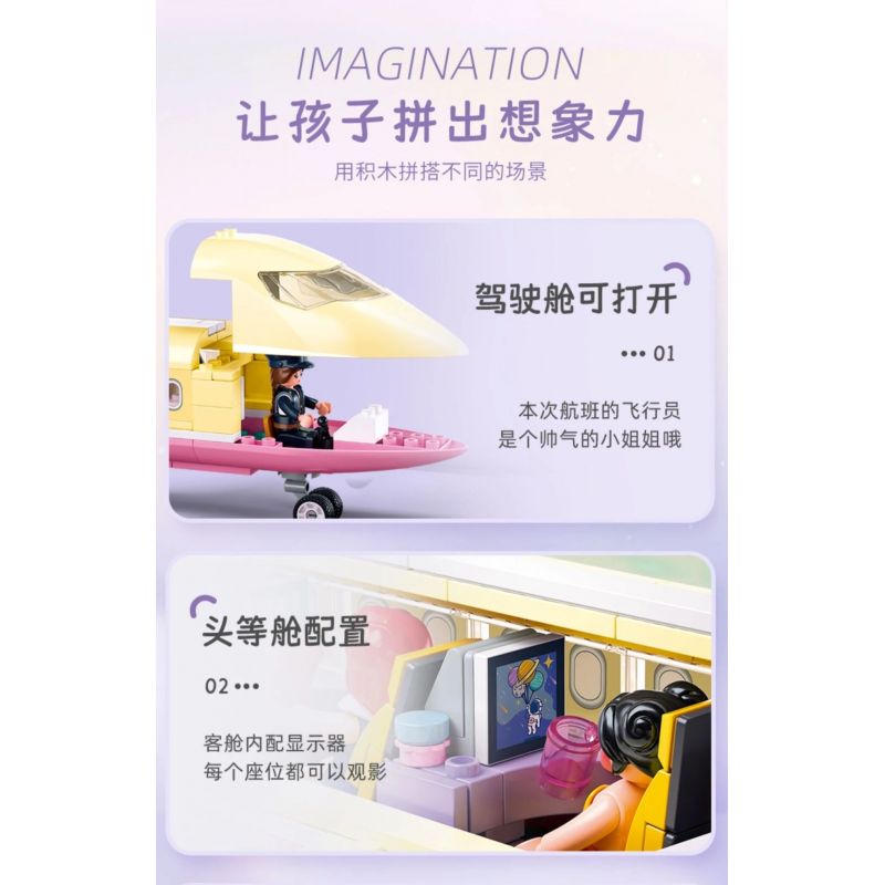 SLUBAN M38-B1166 B1166 1166 M38B1166 38-B1166 non  GIẤC MƠ HỒNG BẮT ĐẦU HÀNH TRÌNH KỲ NGHỈ TRÊN MÁY BAY bộ đồ chơi xếp lắp ráp ghép mô hình Girl HOLIDAY PLANE Con Gái 384 khối