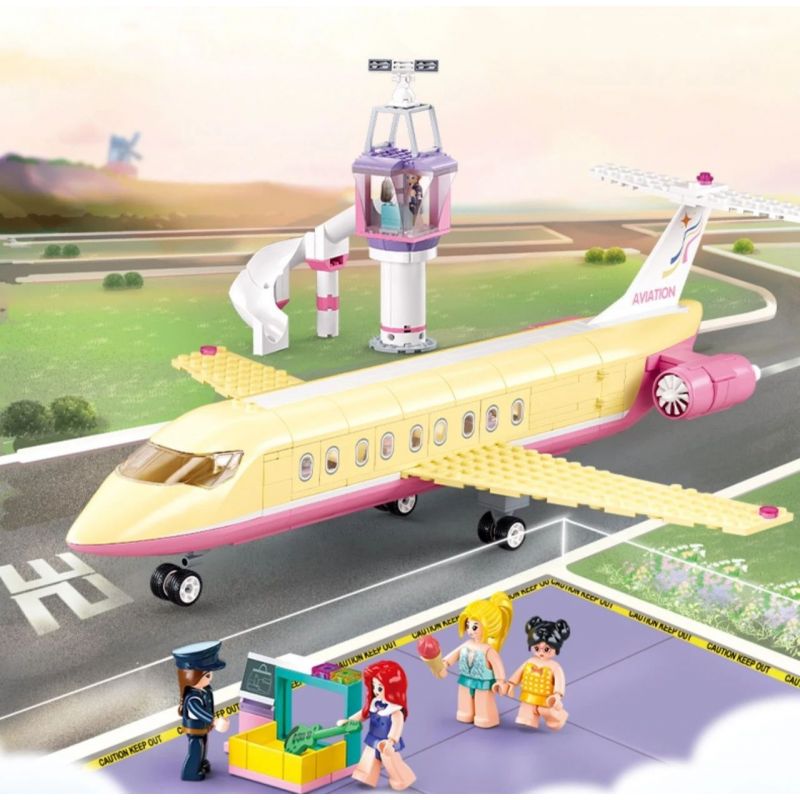 SLUBAN M38-B1166 B1166 1166 M38B1166 38-B1166 non  GIẤC MƠ HỒNG BẮT ĐẦU HÀNH TRÌNH KỲ NGHỈ TRÊN MÁY BAY bộ đồ chơi xếp lắp ráp ghép mô hình Girl HOLIDAY PLANE Con Gái 384 khối
