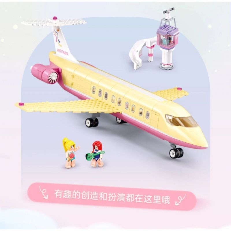 SLUBAN M38-B1166 B1166 1166 M38B1166 38-B1166 non  GIẤC MƠ HỒNG BẮT ĐẦU HÀNH TRÌNH KỲ NGHỈ TRÊN MÁY BAY bộ đồ chơi xếp lắp ráp ghép mô hình Girl HOLIDAY PLANE Con Gái 384 khối