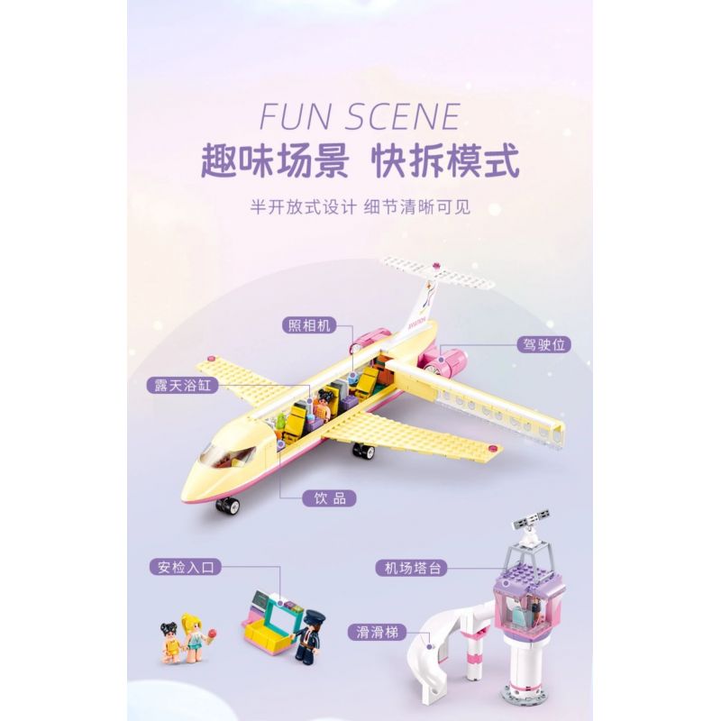 SLUBAN M38-B1166 B1166 1166 M38B1166 38-B1166 non  GIẤC MƠ HỒNG BẮT ĐẦU HÀNH TRÌNH KỲ NGHỈ TRÊN MÁY BAY bộ đồ chơi xếp lắp ráp ghép mô hình Girl HOLIDAY PLANE Con Gái 384 khối
