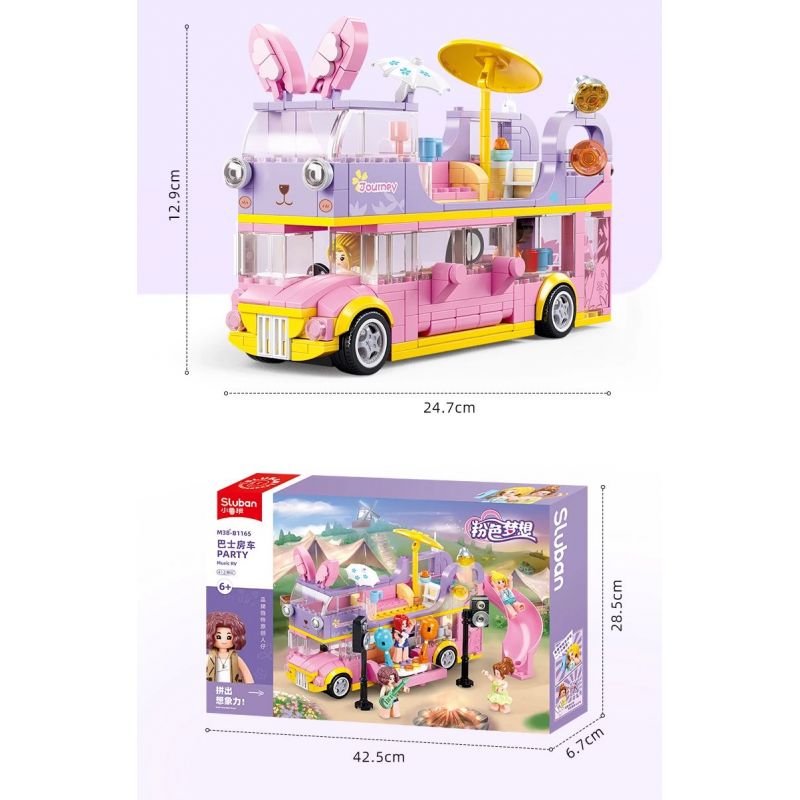 SLUBAN M38-B1165 B1165 1165 M38B1165 38-B1165 non  GIẤC MƠ HỒNG BỮA TIỆC CẮM TRẠI TRÊN XE BUÝT BUNNY bộ đồ chơi xếp lắp ráp ghép mô hình Girl BUS CONCERT Con Gái 412 khối