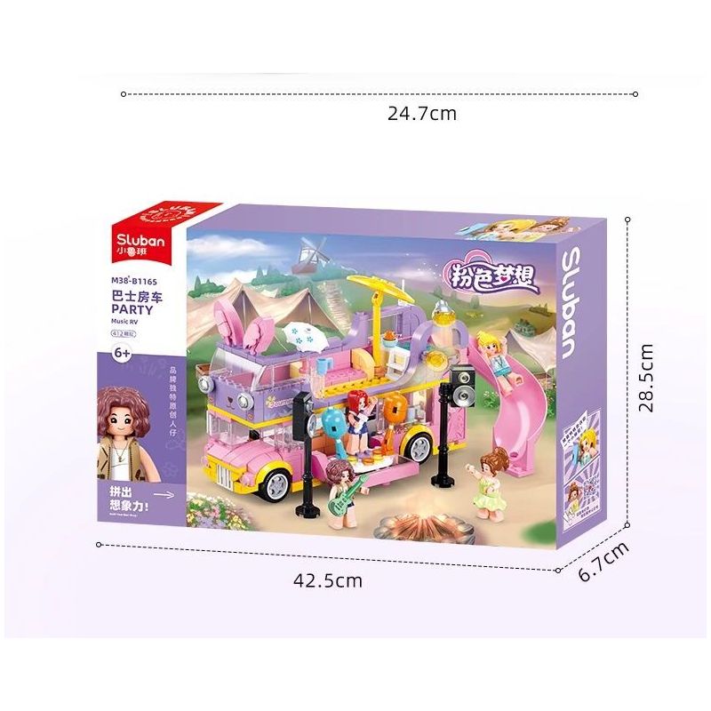 SLUBAN M38-B1165 B1165 1165 M38B1165 38-B1165 non  GIẤC MƠ HỒNG BỮA TIỆC CẮM TRẠI TRÊN XE BUÝT BUNNY bộ đồ chơi xếp lắp ráp ghép mô hình Girl BUS CONCERT Con Gái 412 khối