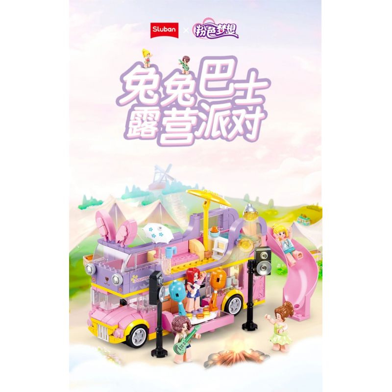 SLUBAN M38-B1165 B1165 1165 M38B1165 38-B1165 non  GIẤC MƠ HỒNG BỮA TIỆC CẮM TRẠI TRÊN XE BUÝT BUNNY bộ đồ chơi xếp lắp ráp ghép mô hình Girl BUS CONCERT Con Gái 412 khối