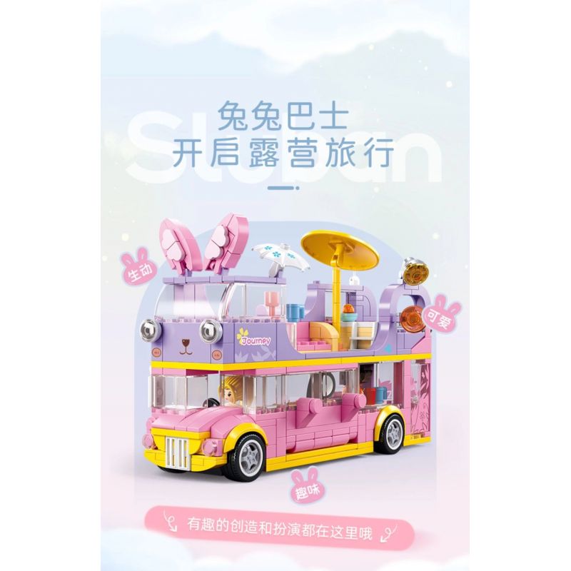 SLUBAN M38-B1165 B1165 1165 M38B1165 38-B1165 non  GIẤC MƠ HỒNG BỮA TIỆC CẮM TRẠI TRÊN XE BUÝT BUNNY bộ đồ chơi xếp lắp ráp ghép mô hình Girl BUS CONCERT Con Gái 412 khối