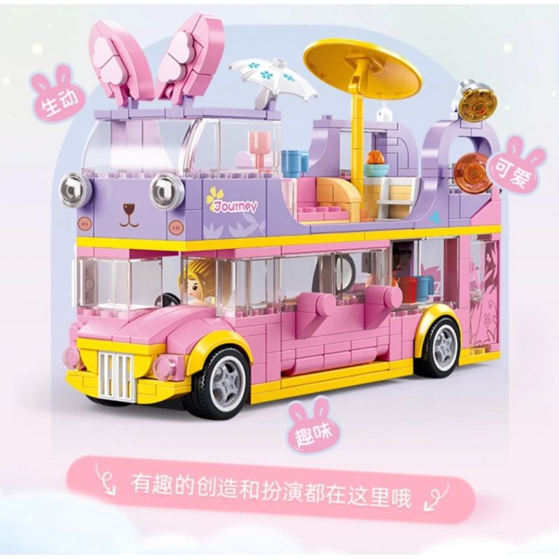 SLUBAN M38-B1165 B1165 1165 M38B1165 38-B1165 non  GIẤC MƠ HỒNG BỮA TIỆC CẮM TRẠI TRÊN XE BUÝT BUNNY bộ đồ chơi xếp lắp ráp ghép mô hình Girl BUS CONCERT Con Gái 412 khối