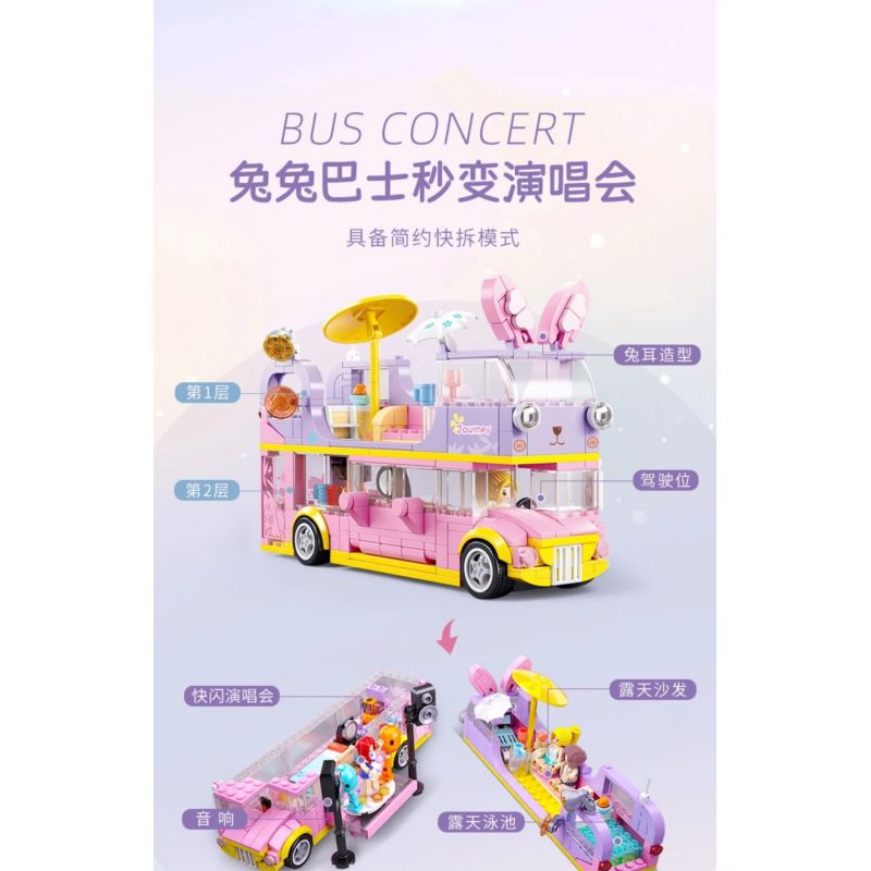 SLUBAN M38-B1165 B1165 1165 M38B1165 38-B1165 non  GIẤC MƠ HỒNG BỮA TIỆC CẮM TRẠI TRÊN XE BUÝT BUNNY bộ đồ chơi xếp lắp ráp ghép mô hình Girl BUS CONCERT Con Gái 412 khối