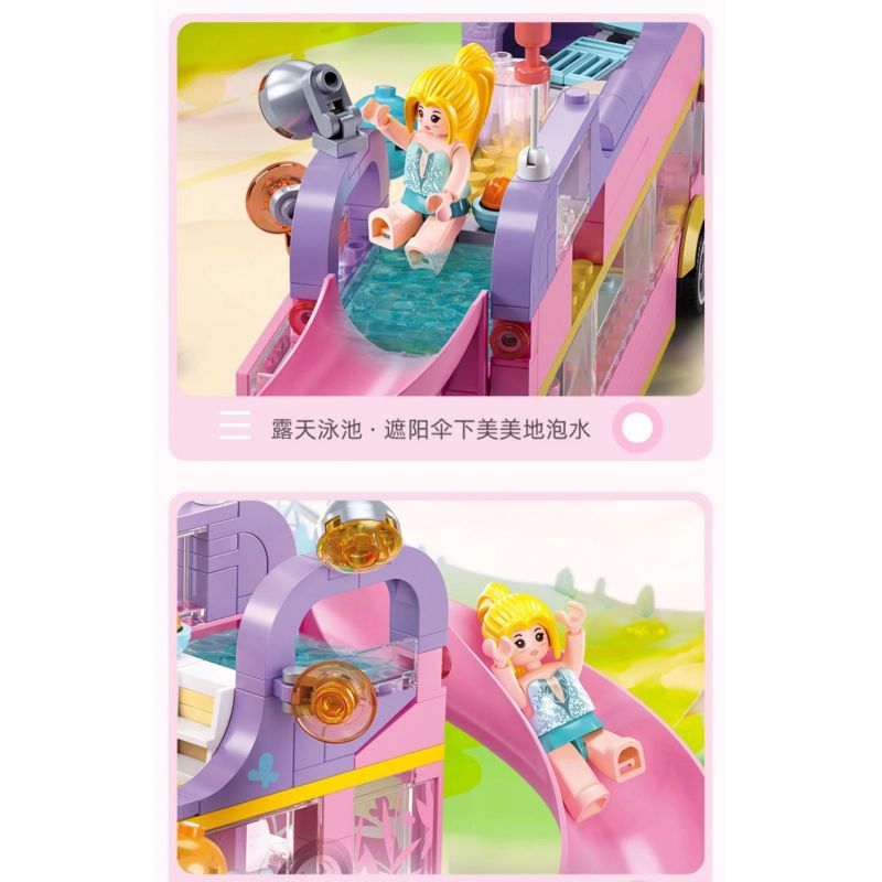 SLUBAN M38-B1165 B1165 1165 M38B1165 38-B1165 non  GIẤC MƠ HỒNG BỮA TIỆC CẮM TRẠI TRÊN XE BUÝT BUNNY bộ đồ chơi xếp lắp ráp ghép mô hình Girl BUS CONCERT Con Gái 412 khối