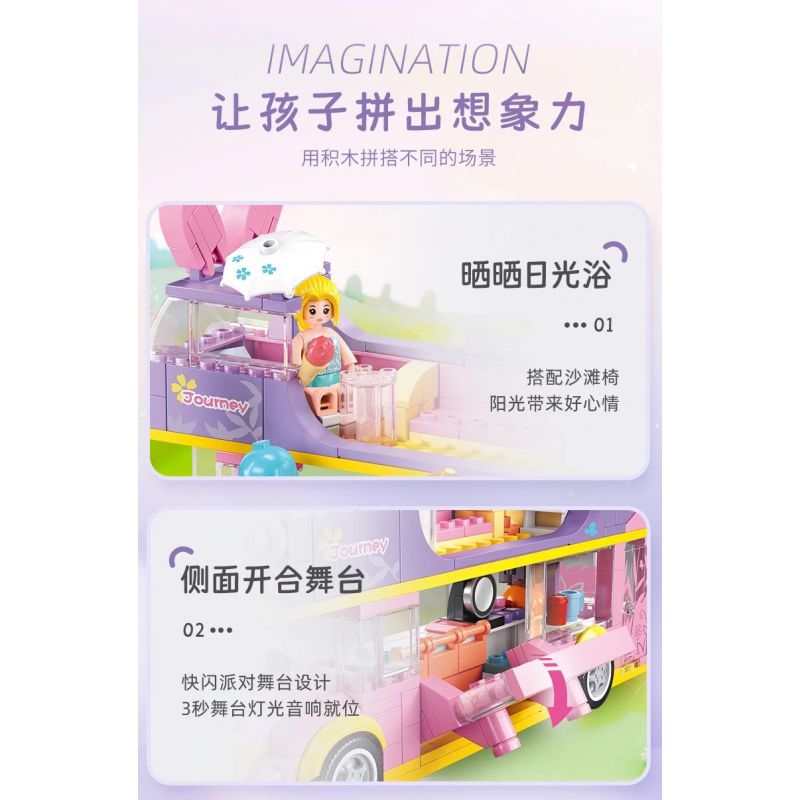 SLUBAN M38-B1165 B1165 1165 M38B1165 38-B1165 non  GIẤC MƠ HỒNG BỮA TIỆC CẮM TRẠI TRÊN XE BUÝT BUNNY bộ đồ chơi xếp lắp ráp ghép mô hình Girl BUS CONCERT Con Gái 412 khối