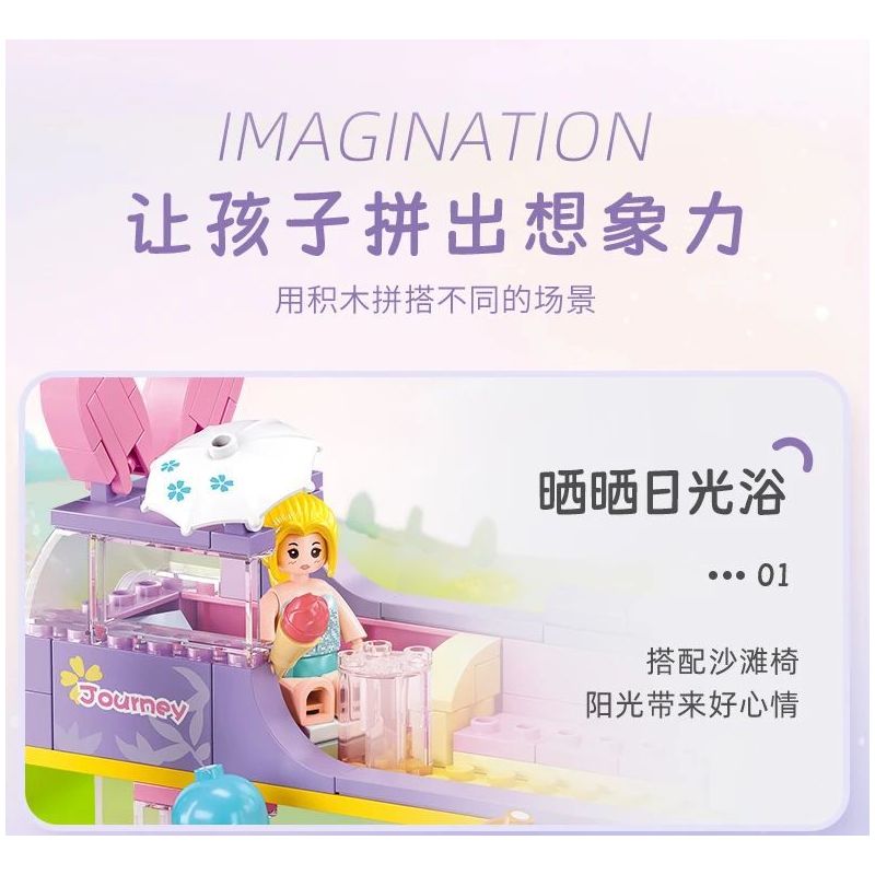 SLUBAN M38-B1165 B1165 1165 M38B1165 38-B1165 non  GIẤC MƠ HỒNG BỮA TIỆC CẮM TRẠI TRÊN XE BUÝT BUNNY bộ đồ chơi xếp lắp ráp ghép mô hình Girl BUS CONCERT Con Gái 412 khối