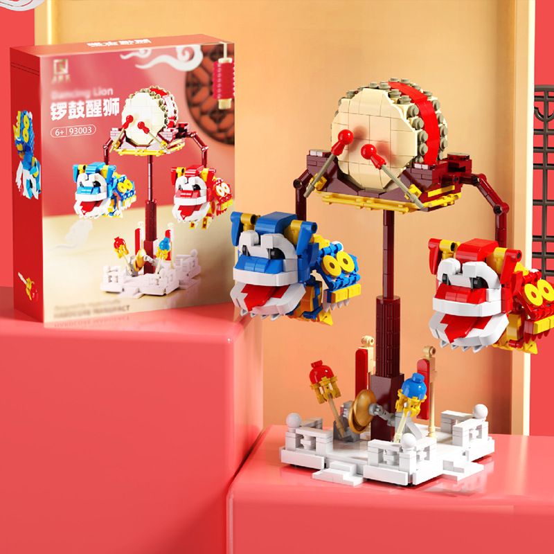 QIZHILE 93003 non  ĐÁNH TRỐNG MÚA LÂN THĂNG BẰNG bộ đồ chơi xếp lắp ráp ghép mô hình Chinese Traditional Festivals LION DANCE Lễ Hội Cổ Truyền