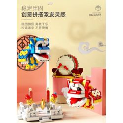 QIZHILE 93003 non  ĐÁNH TRỐNG MÚA LÂN THĂNG BẰNG bộ đồ chơi xếp lắp ráp ghép mô hình Chinese Traditional Festivals LION DANCE Lễ Hội Cổ Truyền