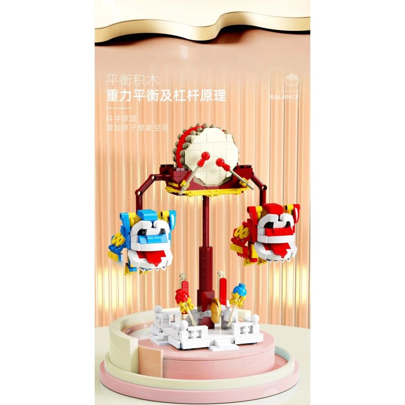 QIZHILE 93003 non  ĐÁNH TRỐNG MÚA LÂN THĂNG BẰNG bộ đồ chơi xếp lắp ráp ghép mô hình Chinese Traditional Festivals LION DANCE Lễ Hội Cổ Truyền