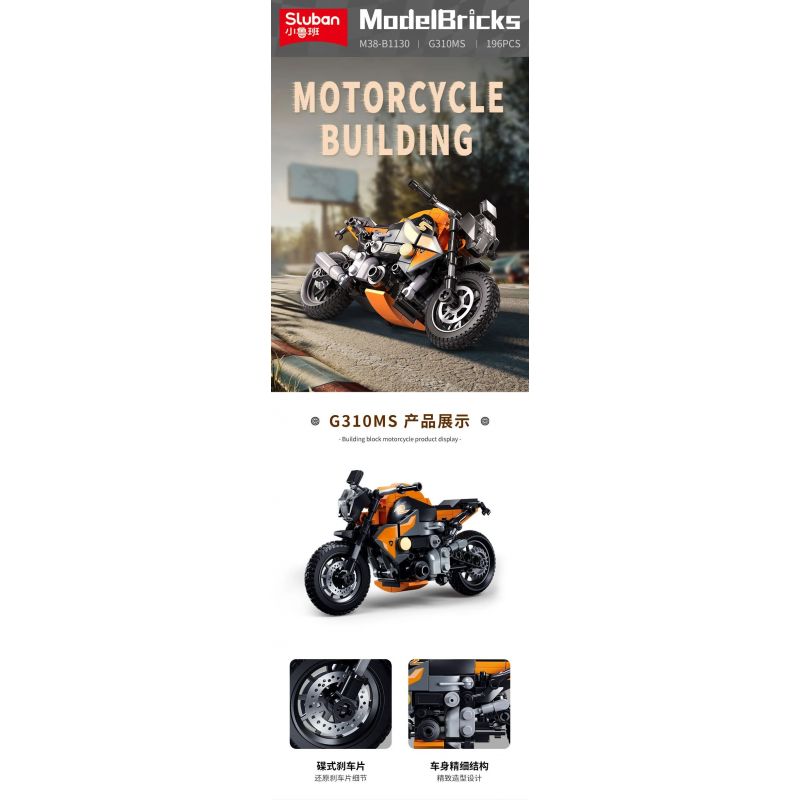 SLUBAN M38-B1130 B1130 1130 M38B1130 38-B1130 non  XE MÁY BMW G310MS tỷ lệ 1:12 bộ đồ chơi xếp lắp ráp ghép mô hình Racers Đua Tốc Độ 196 khối